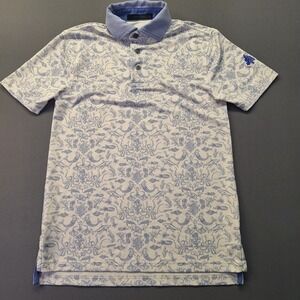 Greyson Kids Blue White Mermaid Ocean Print Golf Polo Shirt Size L 8-10